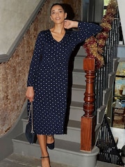 Crew Clothing Company Blue Metallic Jersey Dress - Image 3 of 4