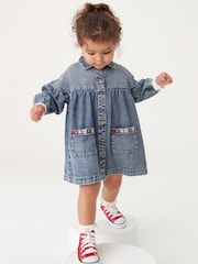 Blue Denim Embroidered 100% Cotton Shirt Dress (3mths-8yrs) - Image 1 of 7