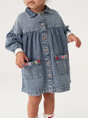 Blue Denim Embroidered 100% Cotton Shirt Dress (3mths-8yrs) - Image 2 of 7