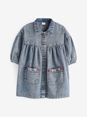 Blue Denim Embroidered 100% Cotton Shirt Dress (3mths-8yrs) - Image 5 of 7