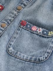 Blue Denim Embroidered 100% Cotton Shirt Dress (3mths-8yrs) - Image 7 of 7