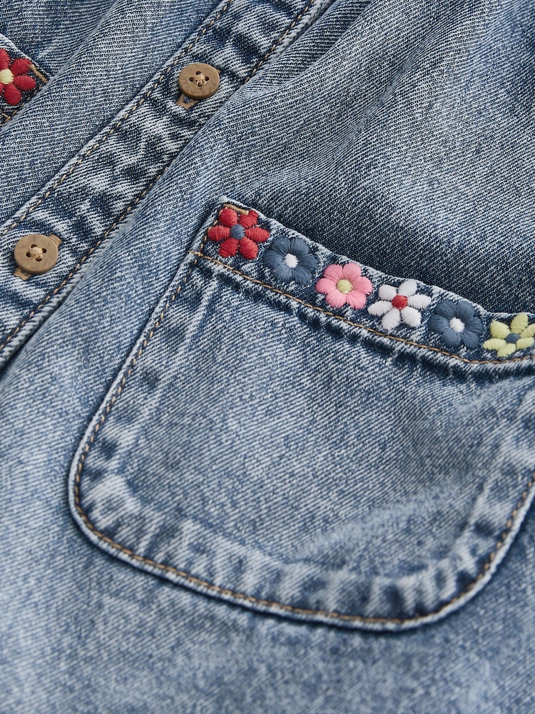 Blue Denim Embroidered 100% Cotton Shirt Dress (3mths-8yrs) - Image 7 of 7