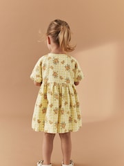 Rumeni vzorec rožast gincham - Sproščena 100% bombažna obleka (3mths-8yrs) - Slika 3 iz 8