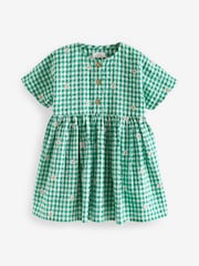Green Embroidered Daisy Relaxed 100% Cotton Dress (3mths-8yrs) - Image 7 of 9