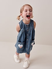 Blue Denim 100% Cotton Heart Detail Dress (3mths-8yrs) - Image 1 of 6