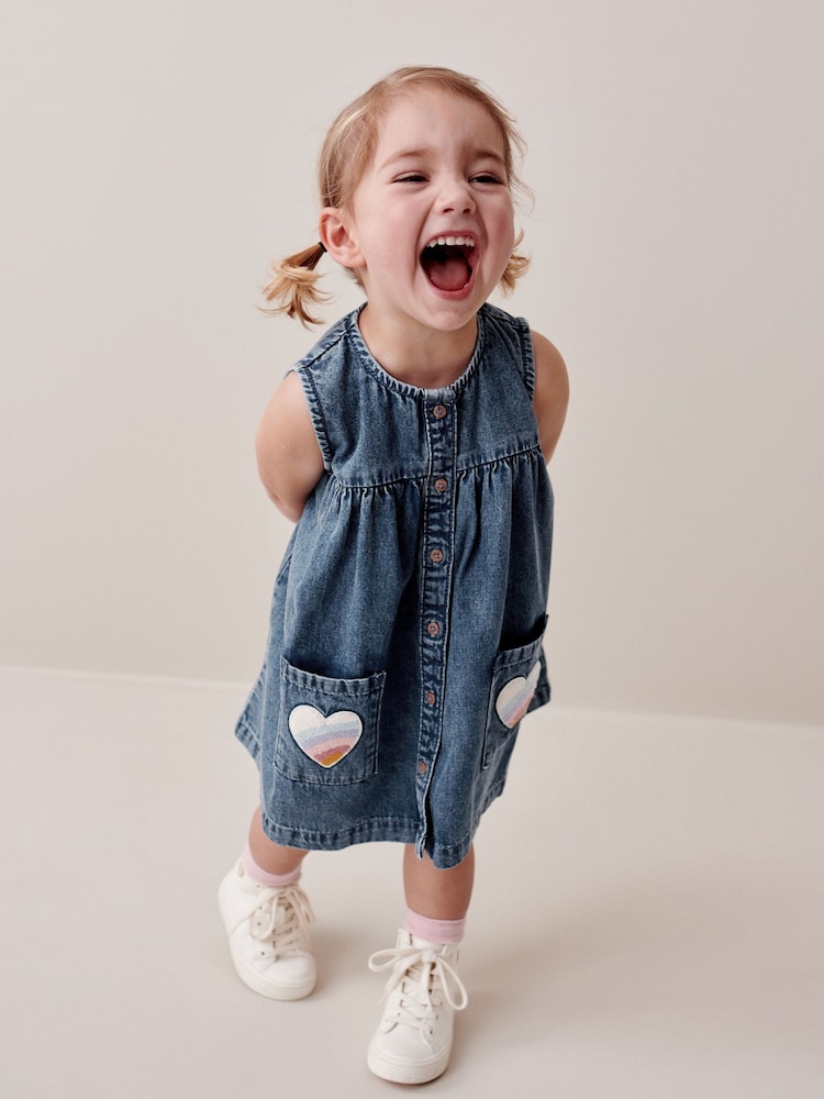 Blue Denim 100% Cotton Heart Detail Dress (3mths-8yrs) - Image 1 of 6
