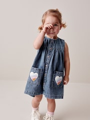 Blue Denim 100% Cotton Heart Detail Dress (3mths-8yrs) - Image 2 of 6