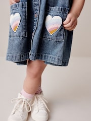 Blue Denim 100% Cotton Heart Detail Dress (3mths-8yrs) - Image 3 of 6