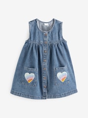 Blue Denim 100% Cotton Heart Detail Dress (3mths-8yrs) - Image 4 of 6