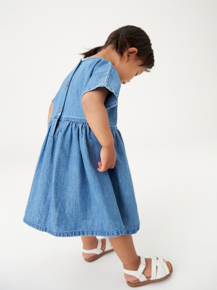 Blue Denim 100% Cotton Embroidered Dress (3mths-8yrs) - Image 2 of 7