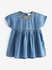 Blue Denim 100% Cotton Embroidered Dress (3mths-8yrs) - Image 5 of 7