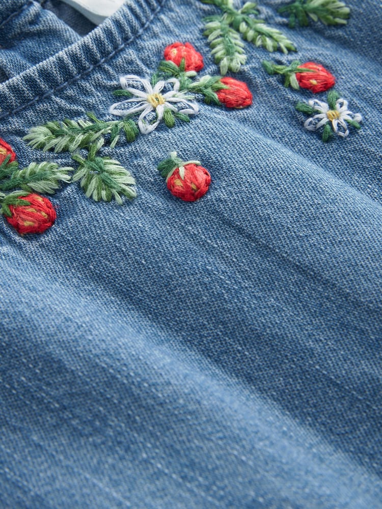Blue Denim 100% Cotton Embroidered Dress (3mths-8yrs) - Image 7 of 7