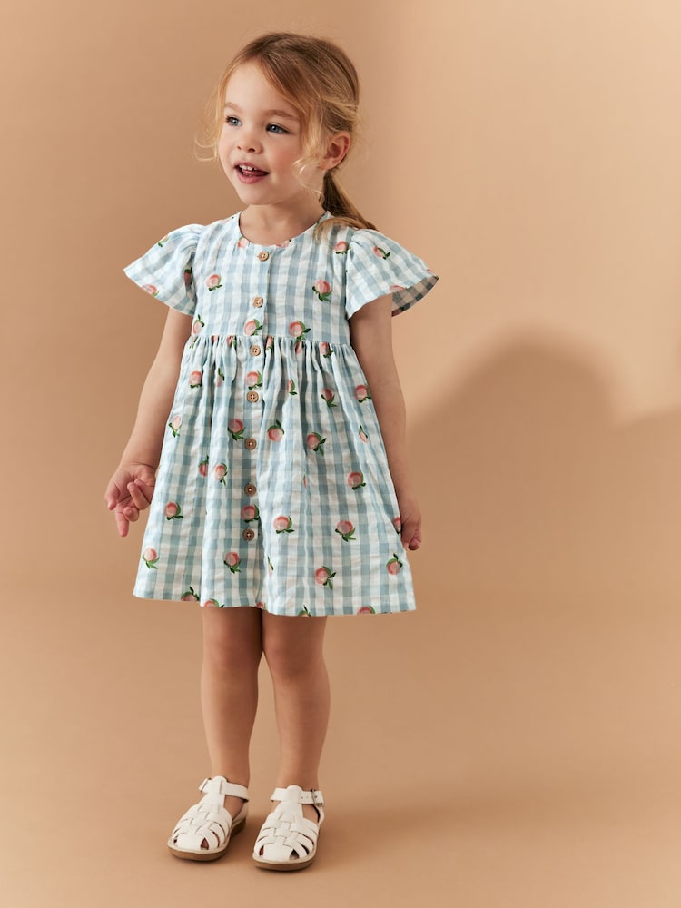 Blue Gingham Button Up 100% Cotton Dress (3mths-8yrs) - Image 1 of 7