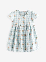 Blue Gingham Button Up 100% Cotton Dress (3mths-8yrs) - Image 5 of 7