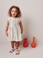 Rainbow Stripe Button Through Summer Dress (3mths-8yrs) - Image 1 of 7