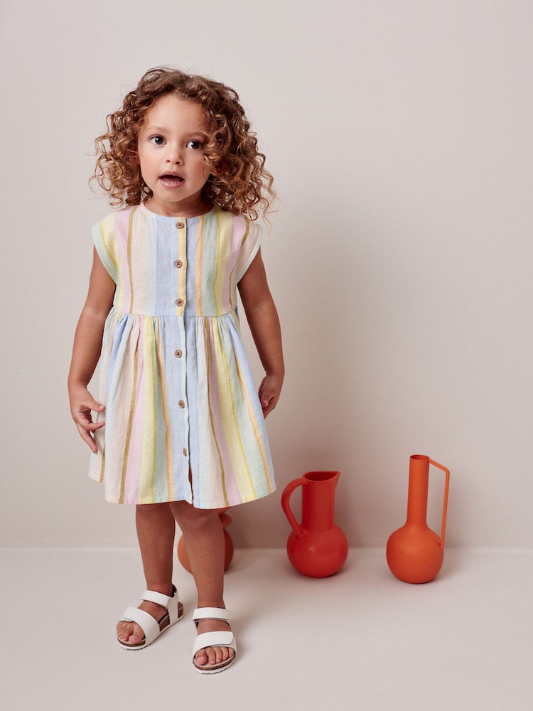 Rainbow Stripe Button Through Summer Dress (3mths-8yrs) - Image 1 of 7
