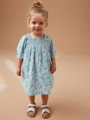 Blue Ditsy Puff Sleeve Dress (3mths-8yrs) - Image 1 of 7