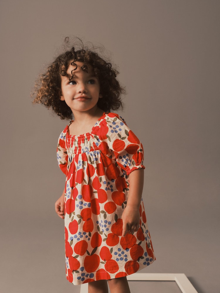 Red Apple Puff Sleeve Dress (3mths-8yrs) - Image 1 of 9