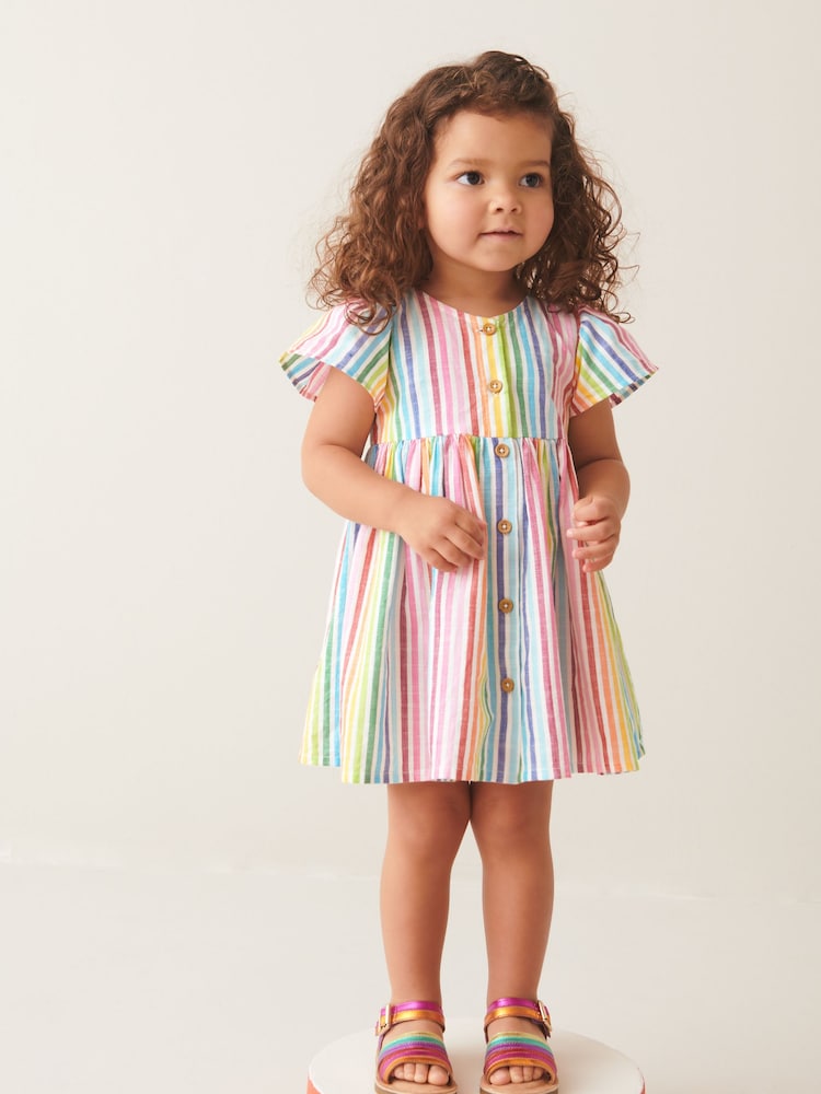 Rainbow Stripe Button Up 100% Cotton Dress (3mths-8yrs) - Image 2 of 7