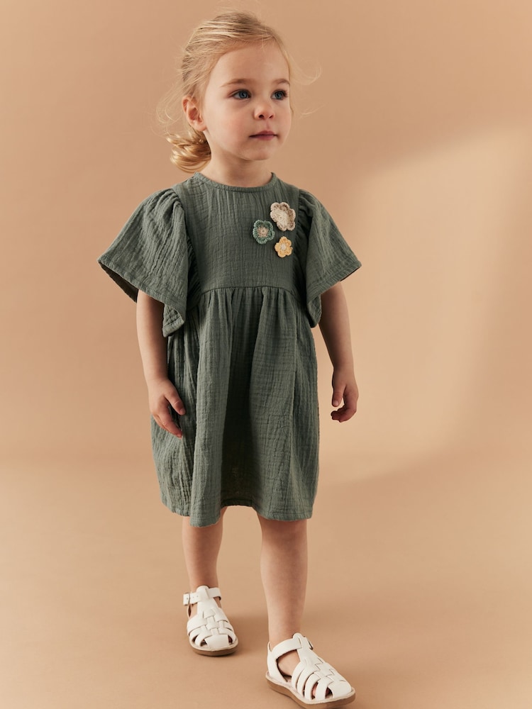 Green Crochet Flower Dress (3mths-8yrs) - Image 2 of 6 Green Crochet Flower Dress (3mths-8yrs) - Image 2 of 6