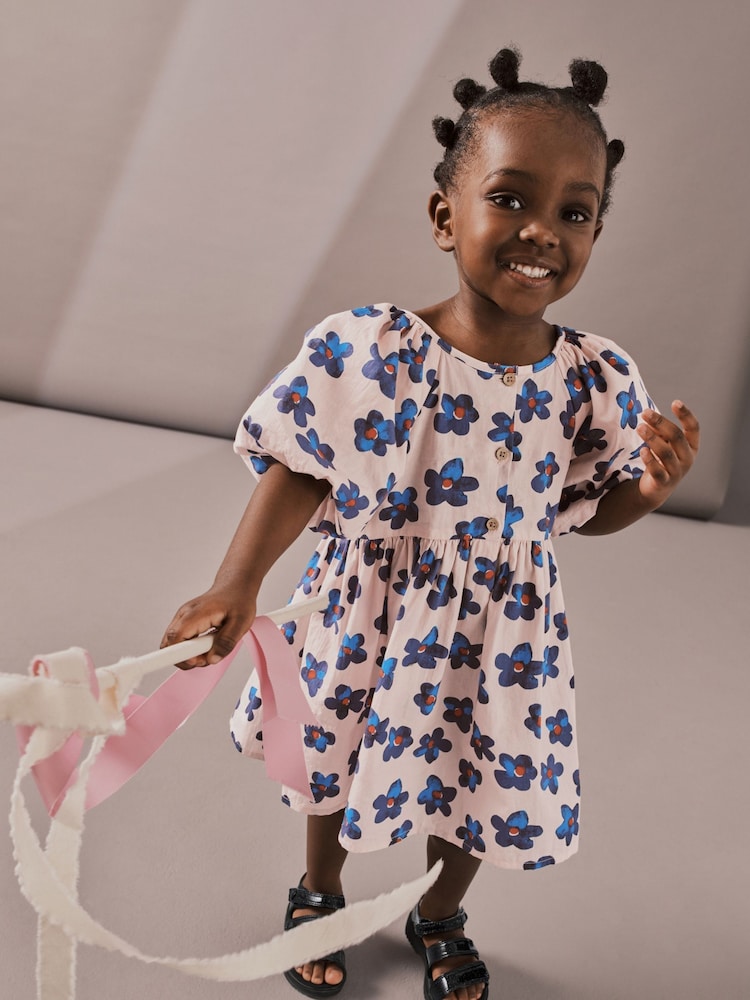 Blue Floral Puff Sleeve Dress (3mths-8yrs) - Image 1 of 7 Blue Floral Puff Sleeve Dress (3mths-8yrs) - Image 1 of 7