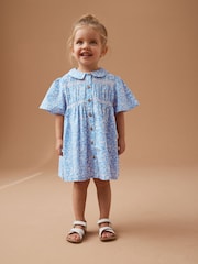 Blue Ditsy Shirred Cotton Dress (3mths-7yrs) - Image 1 of 1