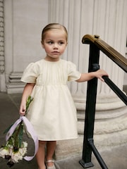 Cream Pleat Detail Short Sleeve Taffeta Dress (3mths-10yrs) - Image 2 of 7