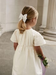 Cream Pleat Detail Short Sleeve Taffeta Dress (3mths-10yrs) - Image 3 of 7