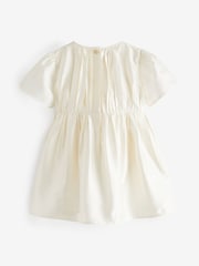 Cream Pleat Detail Short Sleeve Taffeta Dress (3mths-10yrs) - Image 6 of 7