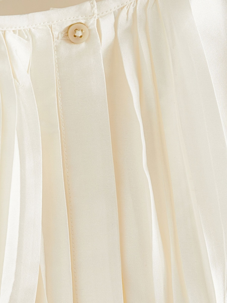 Cream Pleat Detail Short Sleeve Taffeta Dress (3mths-10yrs) - Image 7 of 7