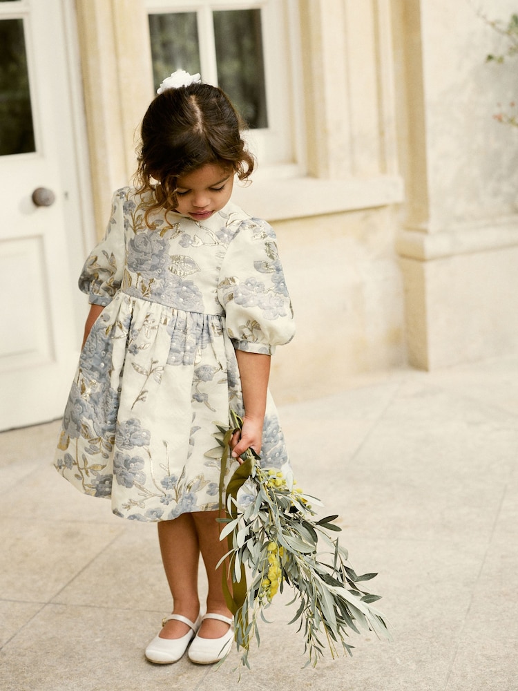 Gold/Silver Grey Floral Jacquard Prom Dress (12mths-10yrs) - Image 1 of 8