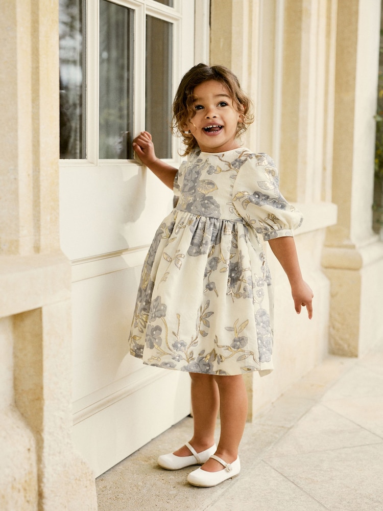 Gold/Silver Grey Floral Jacquard Prom Dress (12mths-10yrs) - Image 2 of 8
