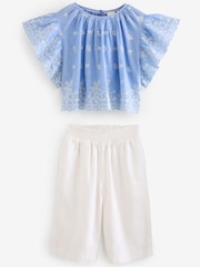 Blue Embroidered Blouse And Trousers Set (3mths-8yrs) - Image 4 of 6