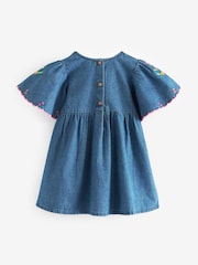 Blue Denim Embroidered 100% Cotton Kaftan Dress (3mths-10yrs) - Image 6 of 8