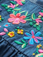 Blue Denim Embroidered 100% Cotton Kaftan Dress (3mths-10yrs) - Image 7 of 8