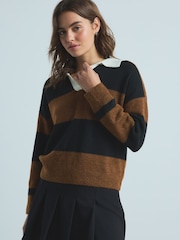 Black/Brown Stripe Rugby Knit Jumper - Image 1 of 4