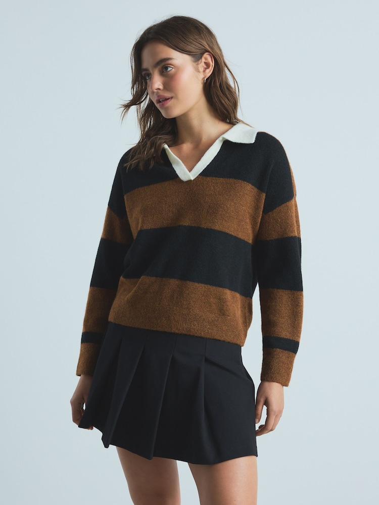 Black/Brown Stripe Rugby Knit Jumper - Image 2 of 4