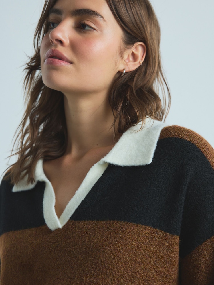 Black/Brown Stripe Rugby Knit Jumper - Image 4 of 4
