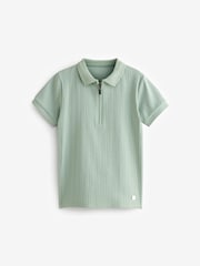 Mineral Green Textured Short Sleeve 100% Cotton Polo Shirt (3-16yrs) - Image 1 of 3