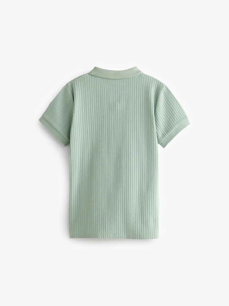 Mineral Green Textured Short Sleeve 100% Cotton Polo Shirt (3-16yrs) - Image 2 of 3