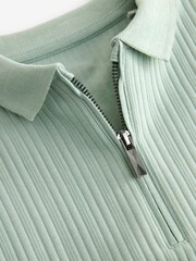 Mineral Green Textured Short Sleeve 100% Cotton Polo Shirt (3-16yrs) - Image 3 of 3