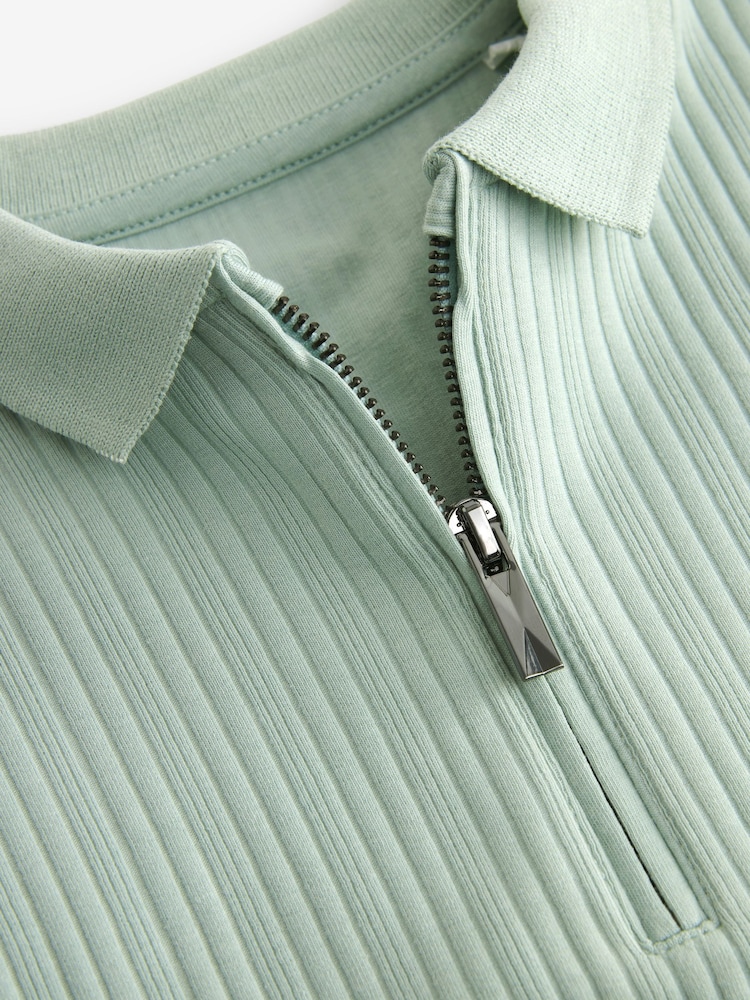 Mineral Green Textured Short Sleeve 100% Cotton Polo Shirt (3-16yrs) - Image 3 of 3