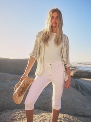 White Capri Cropped Jeans - Image 1 of 6