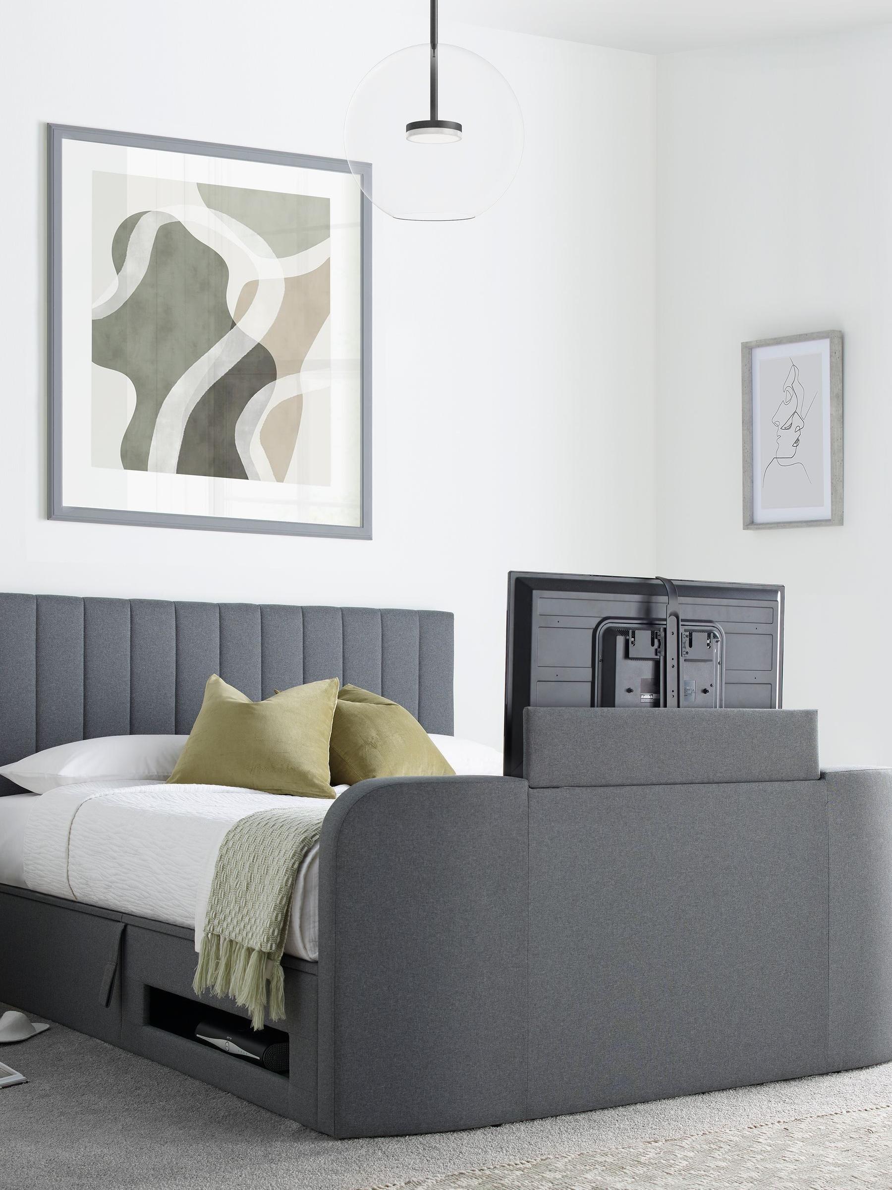  - Onelife Seal Grey Upholstered Tv Ottoman King Size Bed Frame - Image 3