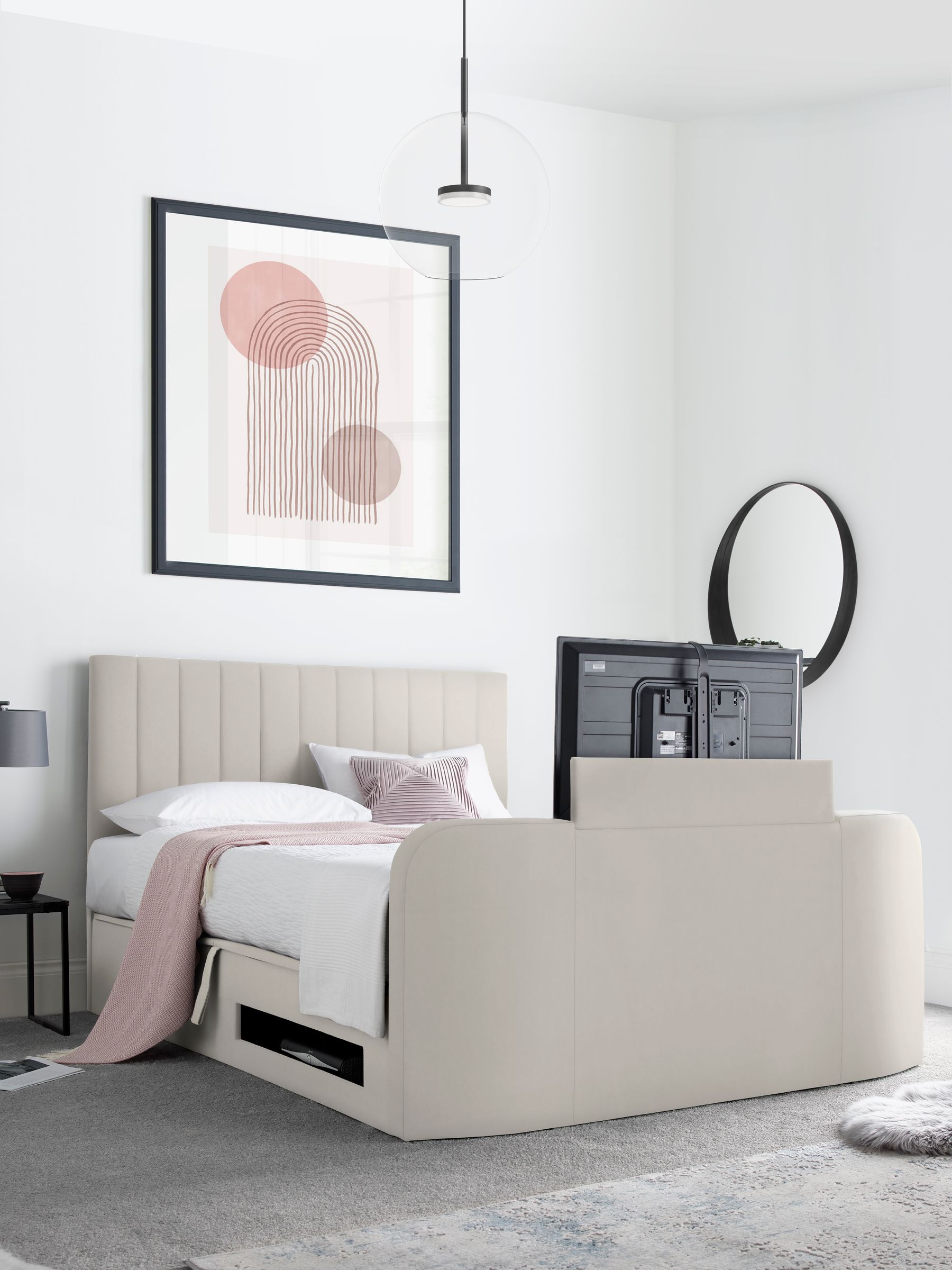 Time4sleep Fabric King Size Ottoman Bed Integrated Tv Feature - Image 4