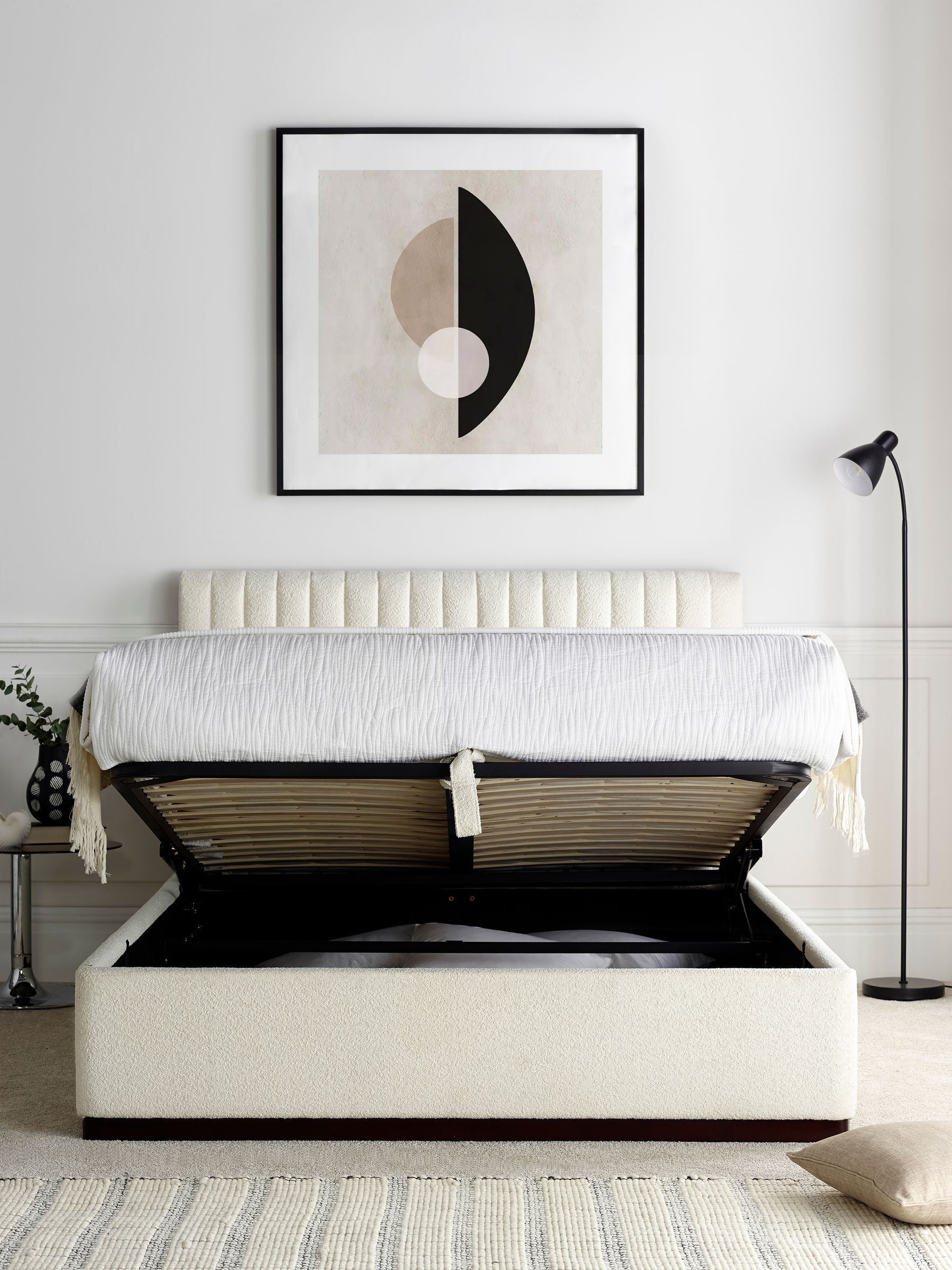 Time 4 Sleep Unisex Cream Time4sleep Anna Boucle End Lift Ottoman Storage Bed