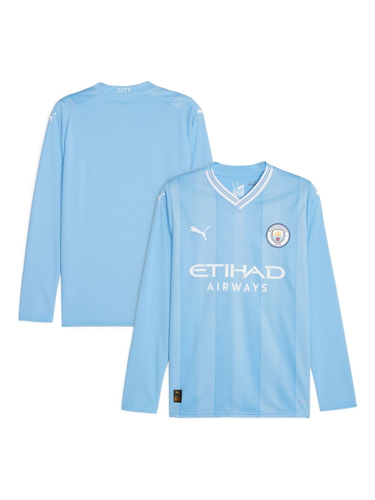Puma Blue Blank Manchester City Home Long Sleeves Shirt Kids - Image 1 of 3 Puma Blue Blank Manchester City Home Long Sleeves Shirt Kids - Image 1 of 3