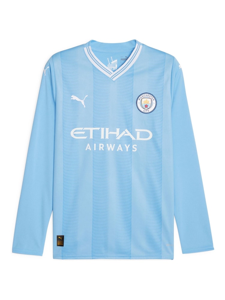 Puma Blue Blank Manchester City Home Long Sleeves Shirt Kids - Image 2 of 3 Puma Blue Blank Manchester City Home Long Sleeves Shirt Kids - Image 2 of 3