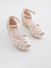 White Shimmer Heeled Wedge Sandals - Image 1 of 5