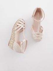White Shimmer Heeled Wedge Sandals - Image 3 of 5